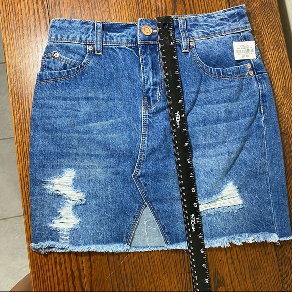 YMI Mini Skirt High Waist Small Distressed Denim Mini Skirt Frayed Hem P… - Picture 7 of 7